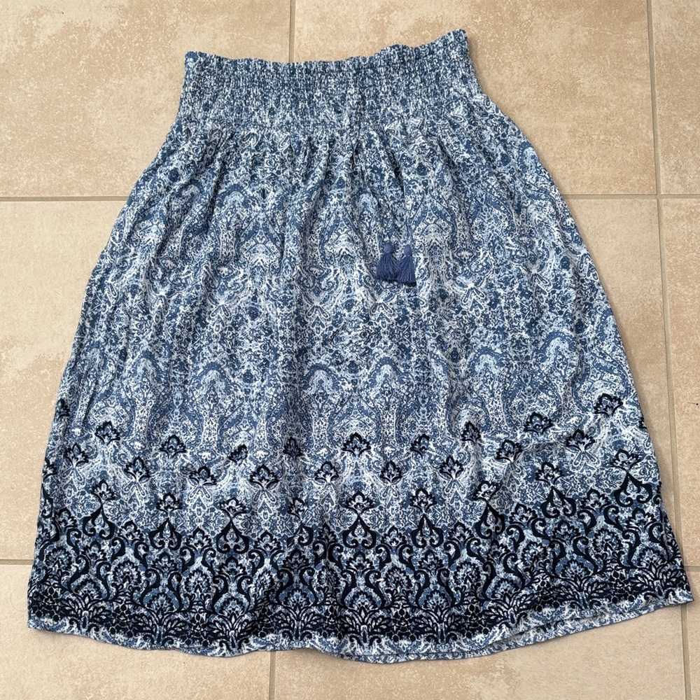 J. Jill Blue and Black Patterned A-Line Skirt